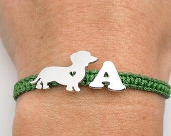 Pulsera de silueta de plata Dachshund, pulsera de perro salchicha de plata de ley, regalo de perro de raza doxie, pulsera de silueta de perro wiener, regalo de mascota