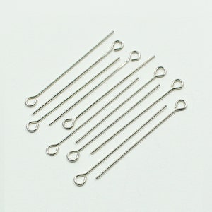 10pc 1&quot; Sterling Silver Eye Pin, Silver Findings, 925 Sterling Silver Eye Pin, Silver Eyepins, Silver Jewelry Pins, Bright Silver Eyepins