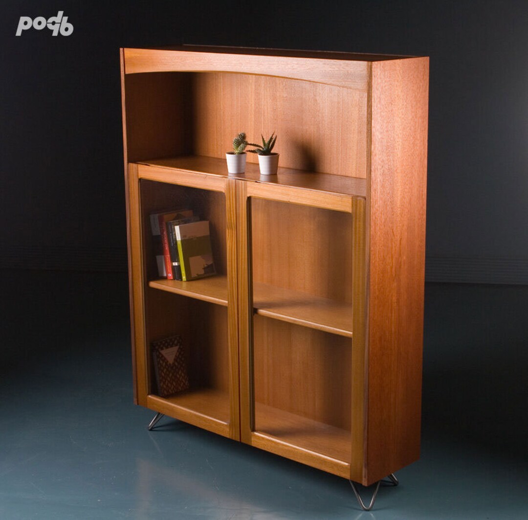 Vintage Mid Century Retro Nathan G Plan Bookcase Glass Fronted Display