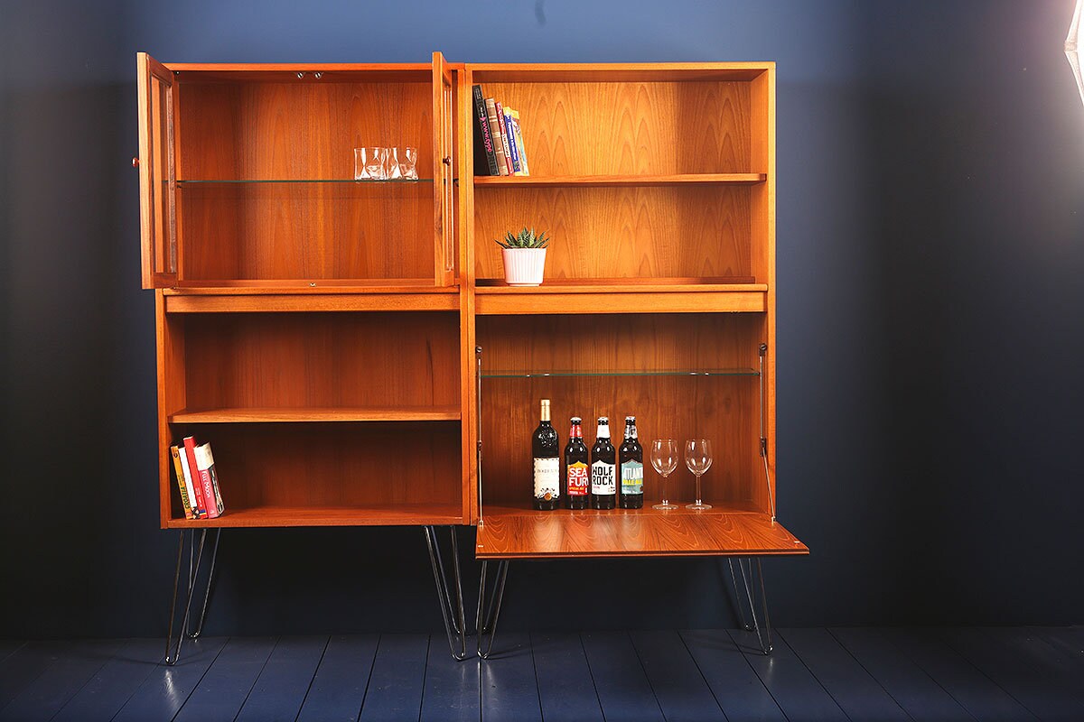 G Plan Fresco Wall Unit a Pair Drinks of Glass Display Drink