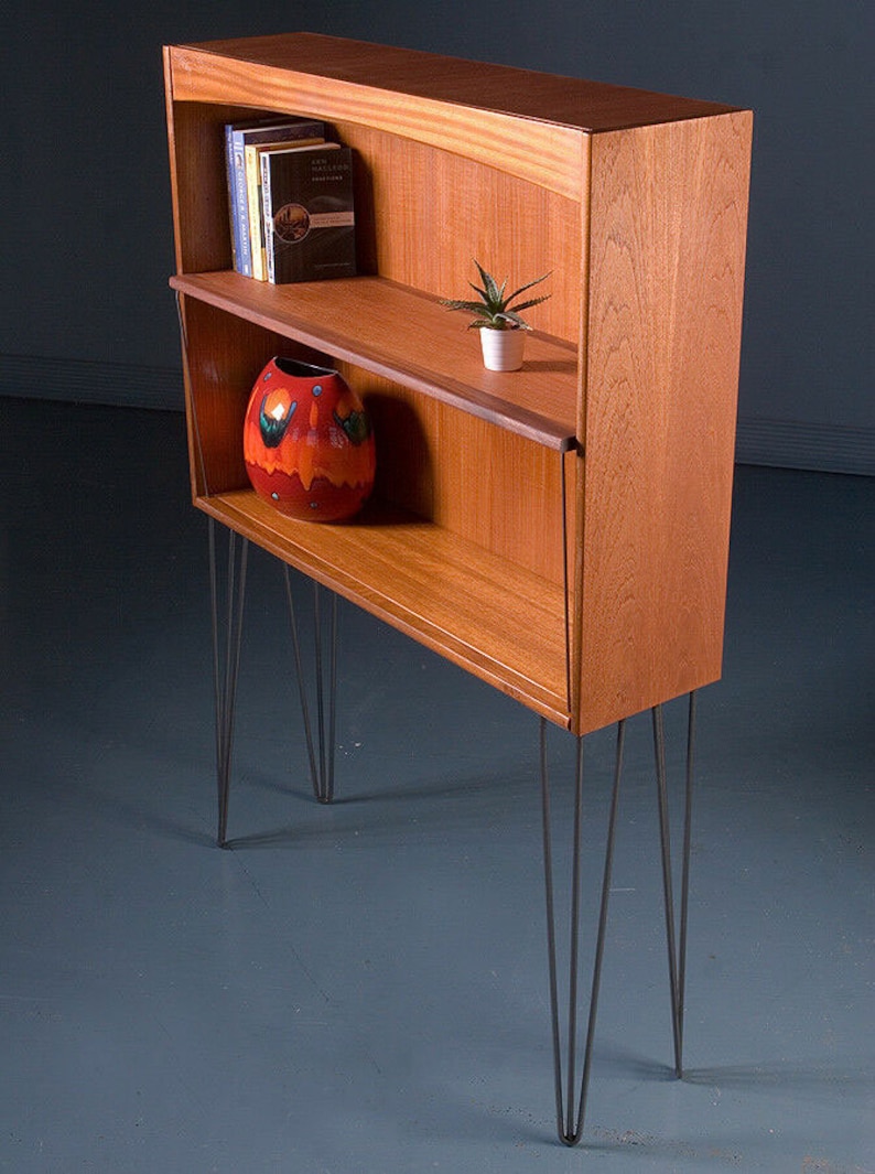 Vintage Nathan Mid Century Retro Teak Bookcase Display Cabinet on Hairpin Legs Industrial image 4