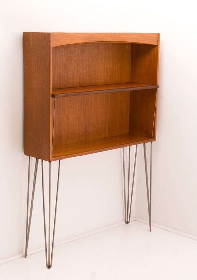 Vintage Nathan Mid Century Retro Teak Bookcase Display Cabinet on Hairpin Legs Industrial image 3