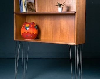 Vintage Nathan Mid Century Retro Teak Bookcase Display Cabinet on Hairpin Legs Industrial