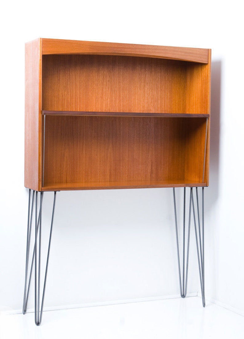 Vintage Nathan Mid Century Retro Teak Bookcase Display Cabinet on Hairpin Legs Industrial image 2