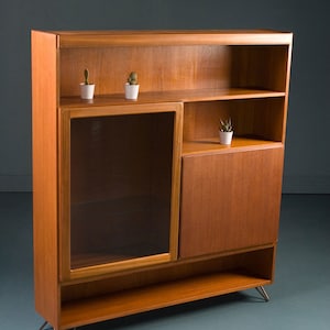 Vintage Mcintosh Mid Century Teak Glass Display Drink Cabinet Hairpin Legs 1970 image 2