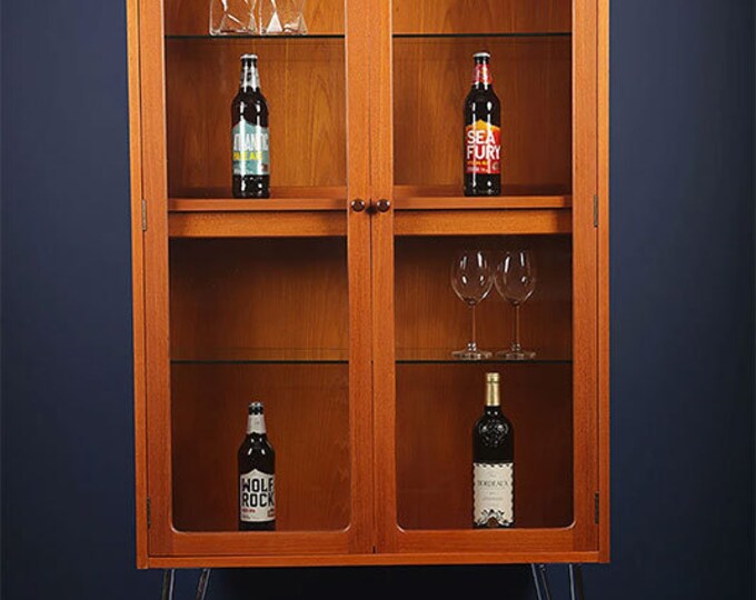 G Plan Fresco Tall Large Glass Drinks Display on Hairpin Legs