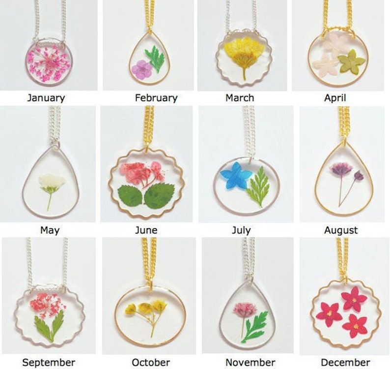 Handmade Birth Flower Resin Necklace Gift