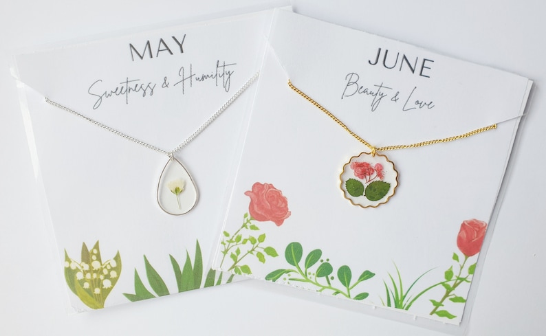 Handmade Birth Flower Resin Necklace Gift