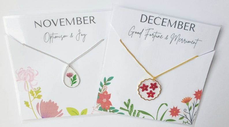 Handmade Birth Flower Resin Necklace Gift