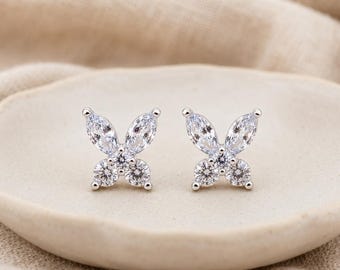 Pendientes de plata de ley con moissanita, pendientes de mariposa con circonitas cúbicas y diamantes, regalo de joyería nupcial para ella.