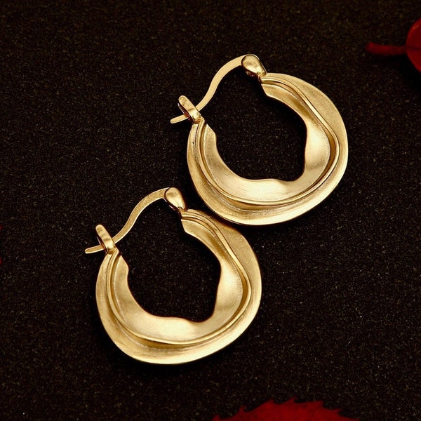 Matt Finish Gold Hoop Earrings, Gold Filled Marokkaanse oorbellen, sterling zilveren tribale sieraden, afstudeercadeau voor haar