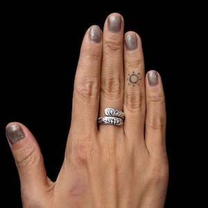 Sterling Silver Meditation Ring, Lotus Protection Calm Balance Energy Adjust Wrap Ring, Jewelry Gift for Daughter Mom Her Sisters Friends