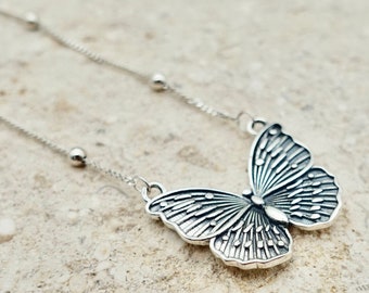 Sterling Silver Butterfly Pendant Necklace, Boho Antique Jewelry