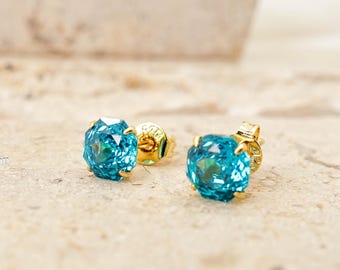 Pendientes de botón de paraiba brillantes, joyería de gema de turmalina azul verdosa, regalo para ella