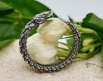 Sterlingzilveren Ouroboros-ring: verstelbare slang-slangring