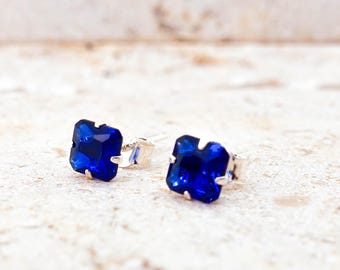 Pendientes de zafiro azul en plata de ley, joyería de piedra natal de septiembre, regalo para ella o para él.