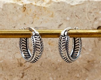Pendientes de aro en espiral vintage de plata de ley, aros pequeños unisex para hombre, regalo para él.
