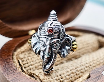 Ganesha-Ring aus Sterlingsilber: Verstellbarer hinduistischer Elefant-Ring