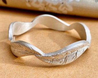 Sterling Silver Cuff Bracelet for women, Leaf silver bracelet, nature bracelet, leaf bangle bracelet, Anniversary  jewelry gift for her