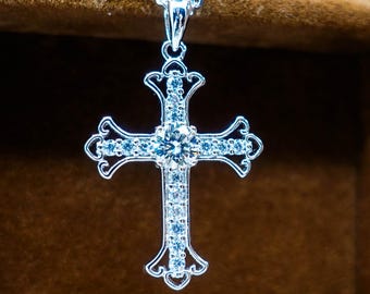Moissanite Cross Necklace: Sterling Silver Lab Diamond Pendant Jewelry