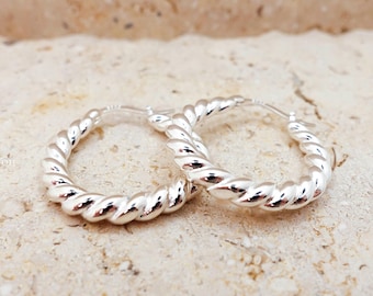 Sterling Silver Twisted Hoop Earrings, Chunky Braided Bold Statemen Hoops Everyday Luxury Gift