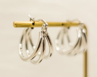 925 Sterling Silver Triple Hoop Earrings, Modern Hoop Earrings, Everyday Lightweight Earrings Classic Jewelry, Minimalist Style
