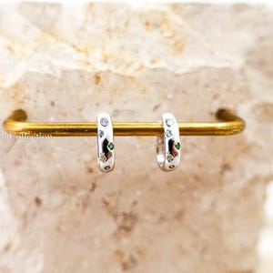 925 Sterling Silver Huggie Hoop Earrings, Cute Colorful CZ Hoops, Cartilage Helix Conch Earrings Gift for Her