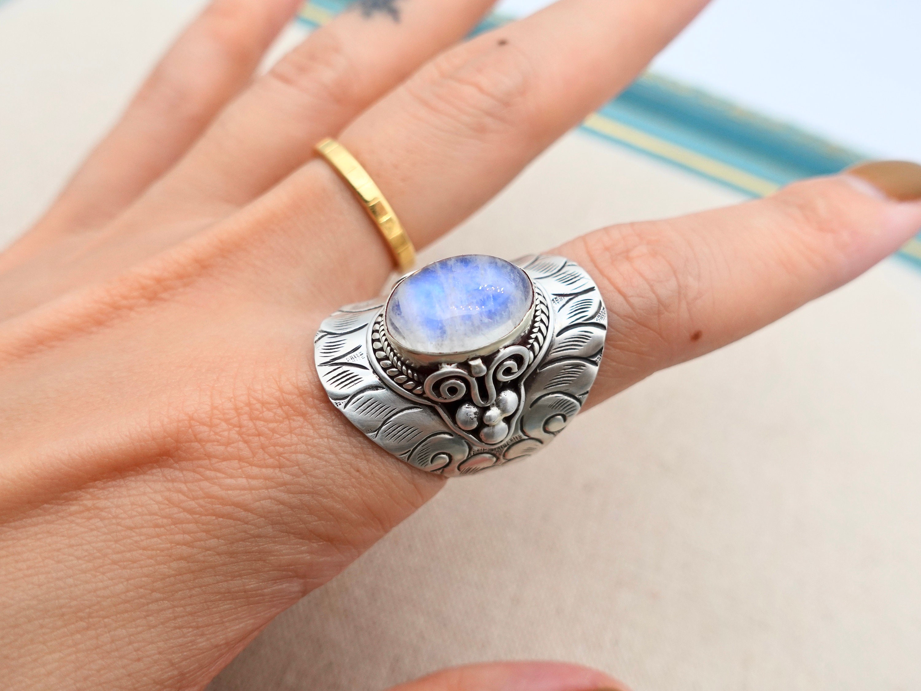 Unique Large Moonstone Ring, June Birthstone Jewelry for ...