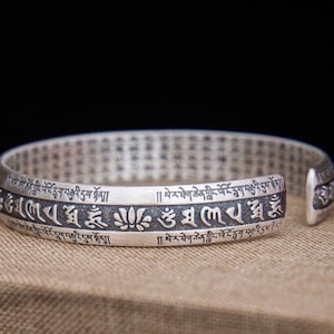 Sterling silver mantra cuff bracelet, unisex meditation bracelet, silver Protection bangle, statement bracelet, mens sterling silver bracele