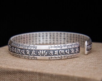 Sterling silver mantra cuff bracelet, unisex meditation bracelet, silver Protection bangle, statement bracelet, mens sterling silver bracele