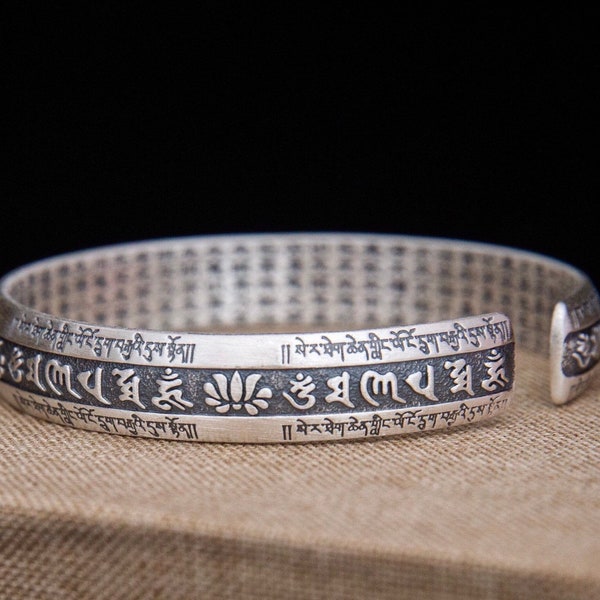 Bracelet mantra en argent sterling, bracelet de méditation unisexe, bracelet de protection en argent, bracelet tendance, bracelet en argent sterling pour homme