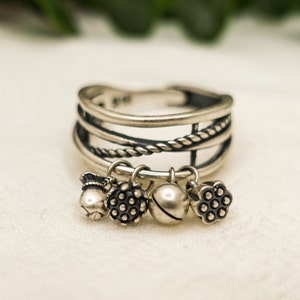 Lotus Crossover Ring, Sterling Silver Lotus Jewelry, Crisscross Spiritual Ring, Bohemian Tassel Ring, Crossed Band Ring, Twisted Band