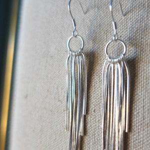 Tassel earringsgs ,Sterling silver long earrings, statement earrings, bohemian earrings, fringe earrings, party earrings image 9