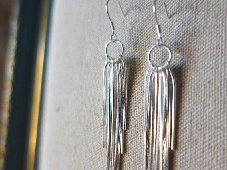 Tassel earringsgs ,Sterling silver long earrings, statement earrings, bohemian earrings, fringe earrings, party earrings image 9