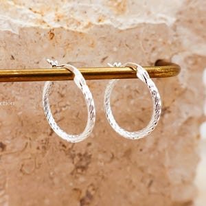 925 sterling silver thin hoop earrings with twisted textur finish