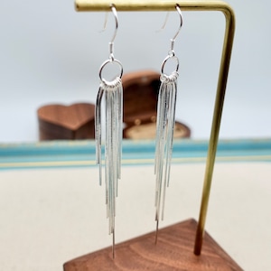 Tassel earringsgs ,Sterling silver long earrings, statement earrings, bohemian earrings, fringe earrings, party earrings image 4