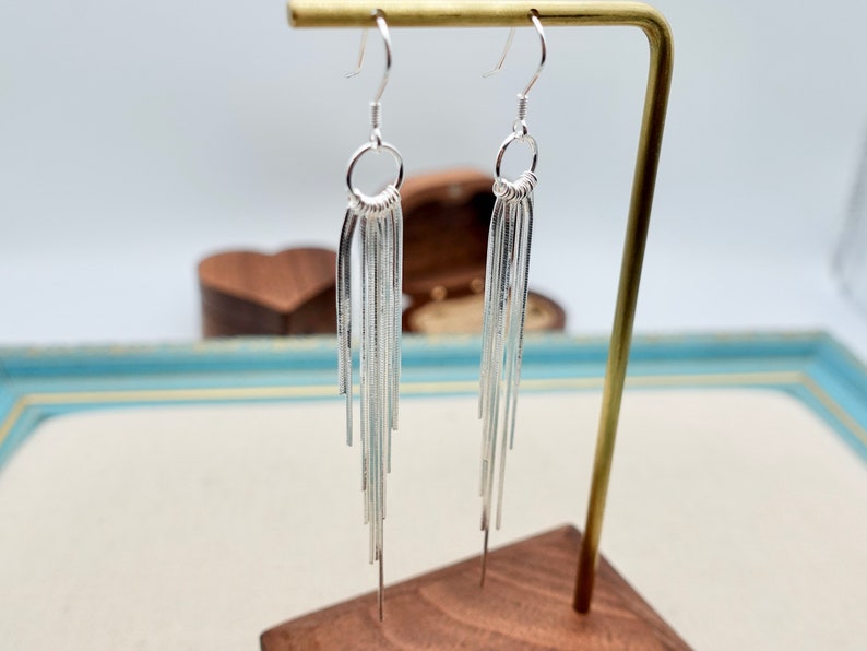 Tassel earringsgs ,Sterling silver long earrings, statement earrings, bohemian earrings, fringe earrings, party earrings image 4