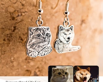 Custom Pet Portrait Earrings: Sterling Silver Personalized Cat & Dog Jewelry Gift
