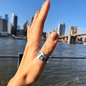 Sterling silver Meditation ring, lotus ring, engraved mantra ring, thumb ring, unisex adjustable ring cuff ring, cigar band, Buddhist ring