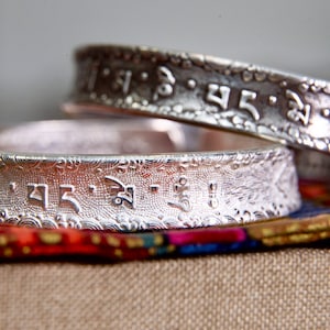 Chunky Sterling Silver cuff bracelet, Mantra bracelet, Protection bracelet, meditation bracelet, Buddhist bangle bracelet, mindfulness gift