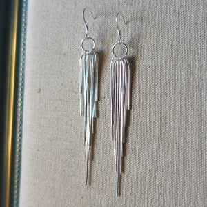 Tassel earringsgs ,Sterling silver long earrings, statement earrings, bohemian earrings, fringe earrings, party earrings image 8