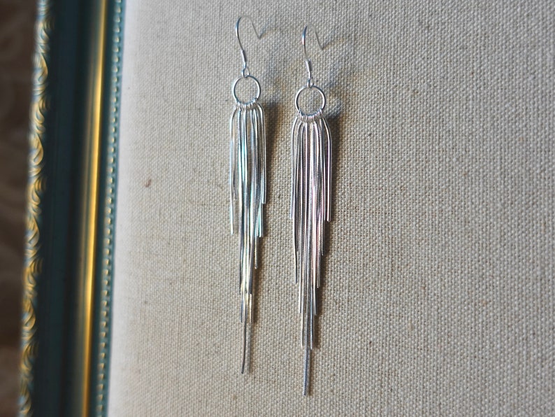 Tassel earringsgs ,Sterling silver long earrings, statement earrings, bohemian earrings, fringe earrings, party earrings image 8