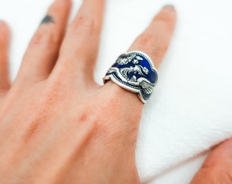 Anillo de fénix de plata esterlina: joyería ajustable de pájaro de fuego con esmalte
