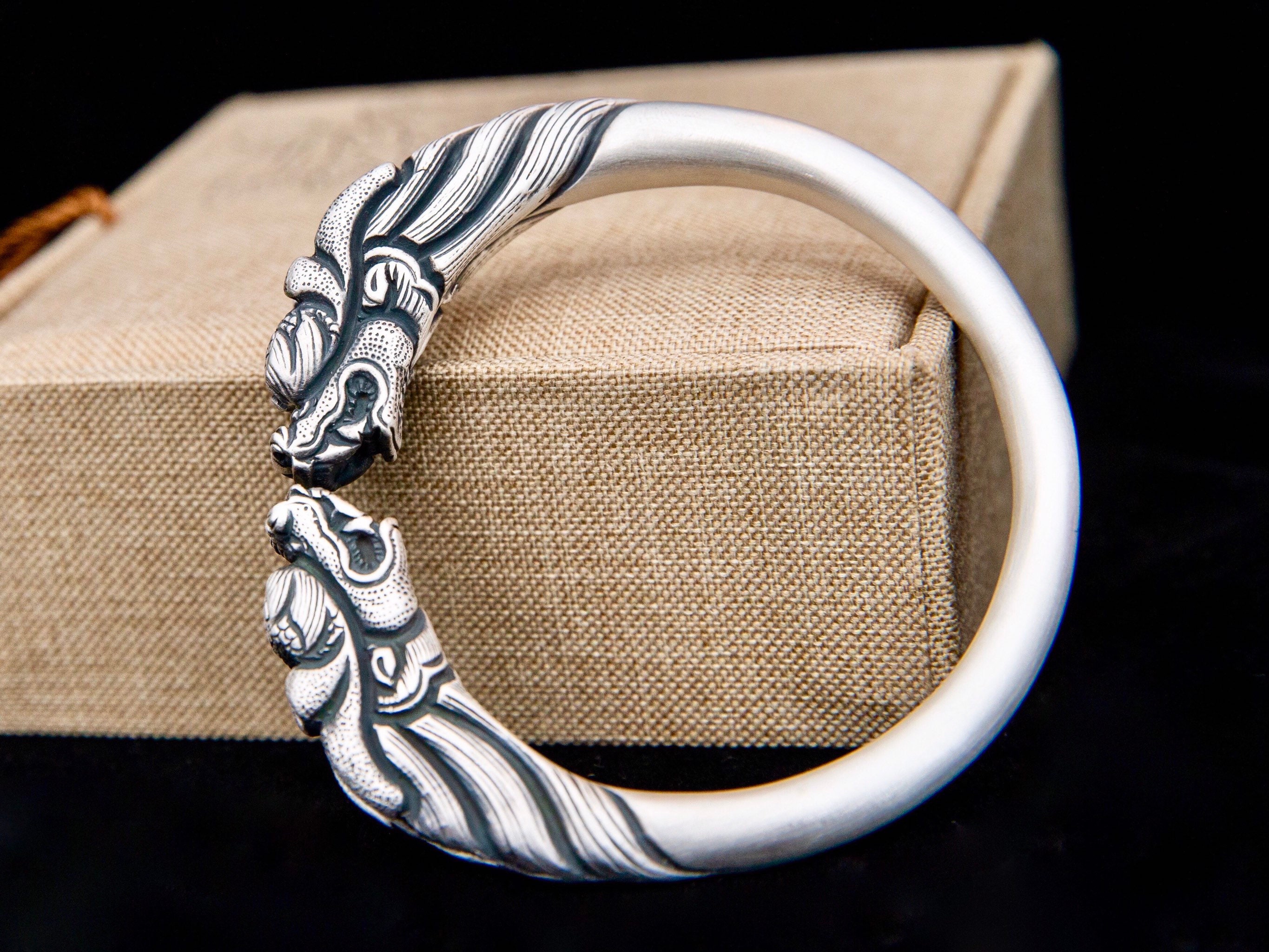 Heavy Dragon Cuff Bracelet Solid Sterling Silver Dragon Head Etsy