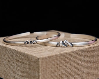 Sterling silver mountain bracelet, ocean bracelet, Mountain sea jewelry, friendship bracelet set, stacking bracelets, wanderlust bracelet