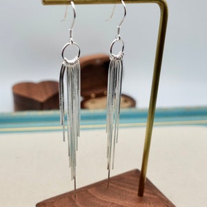 Tassel earringsgs ,Sterling silver long earrings, statement earrings, bohemian earrings, fringe earrings, party earrings image 5