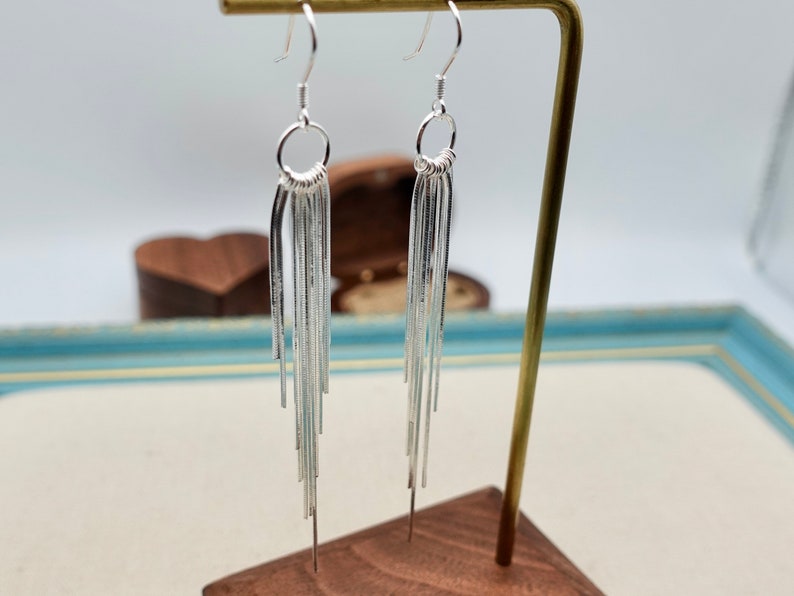 Tassel earringsgs ,Sterling silver long earrings, statement earrings, bohemian earrings, fringe earrings, party earrings image 5