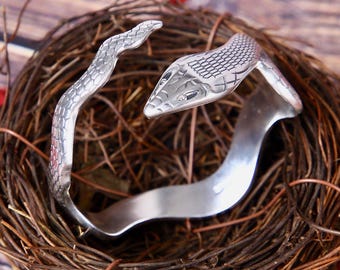 Handcrafted 999 Fine Silver Snake Cuff Bracelet: Unisex Snake Jewelry