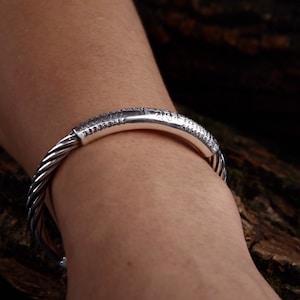 Engraved mantra bracelet, Sterling silver cuff bracelet, lotus flower bracelet, statement bracelet, Buddhist jewelry, protection bracelet