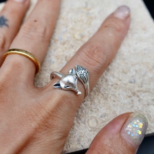 Sterling Silver Fox Ring, Fox Silver Jewelry, Animal Ring, Fox Lover Ring, Statement Ring, Jewelry Gift for Him Her